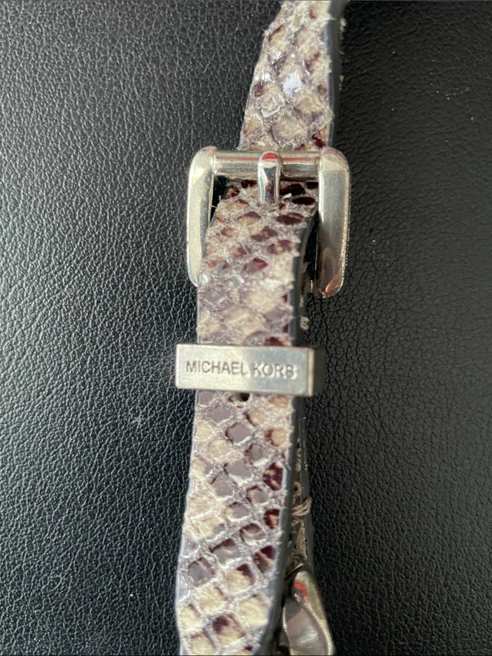Michael Kors 20” Silver-Tone Buckle Snake-Print Leather Choker. Never worn. - Picture 2 of 3